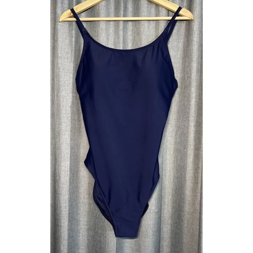 Quince Italian Cami One-Piece Swimsuit Deep Navy Blue Size Large NWT